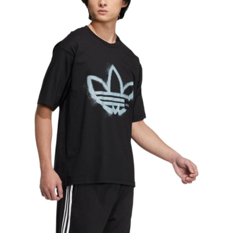 adidas originals Round Neck Dropped Shoulder Sleeves Large Logo Printing Short Sleeve Unisex Black T - 4