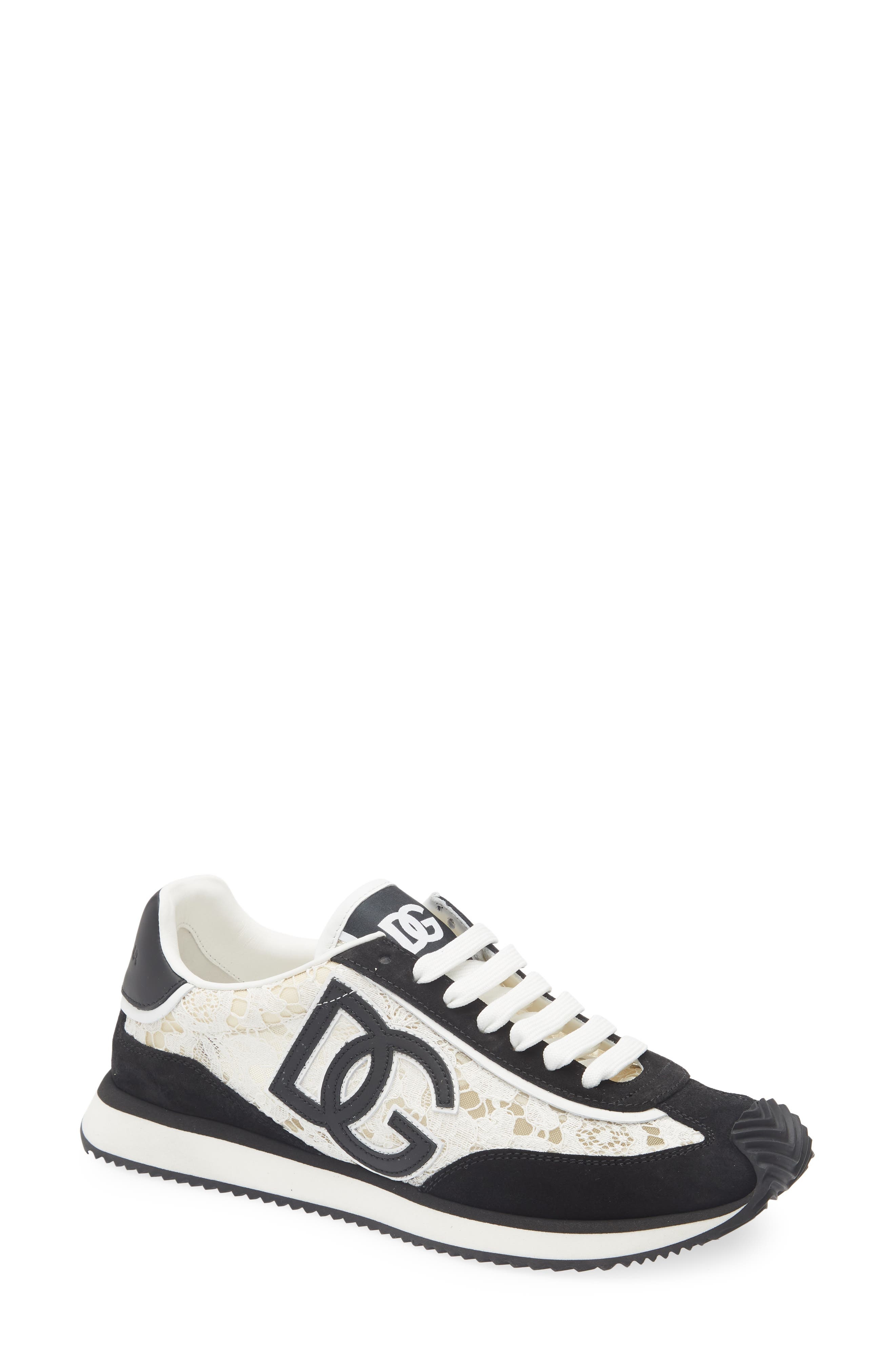 Dolce&Gabbana Aria Logo Lace Sneaker in 89697 Bianco/Nero at Nordstrom - 1