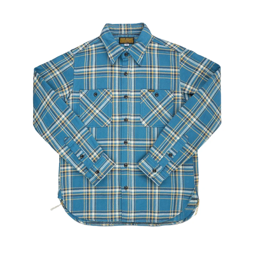 IHSH-435-BLU Ultra Heavy Flannel American Check Work Shirt Blue - 1