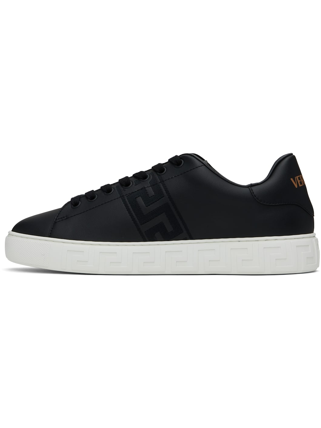 Black Embroidered Greca Sneakers - 3