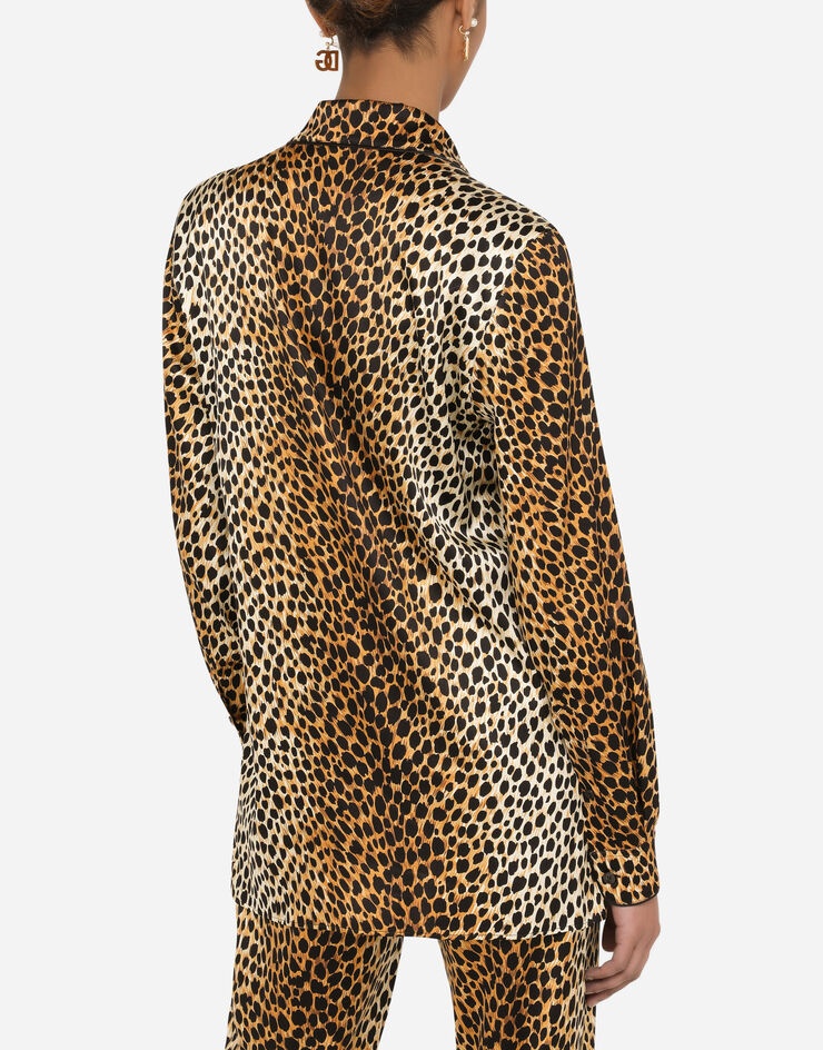 Ocelot-print satin pajama shirt - 5