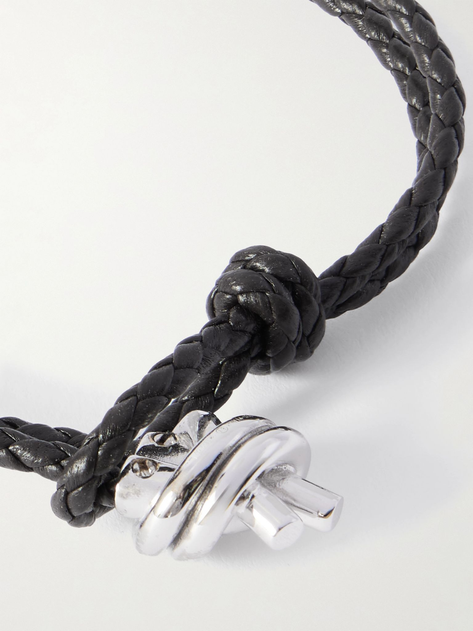 Silver and intrecciato leather bracelet Brown - 4