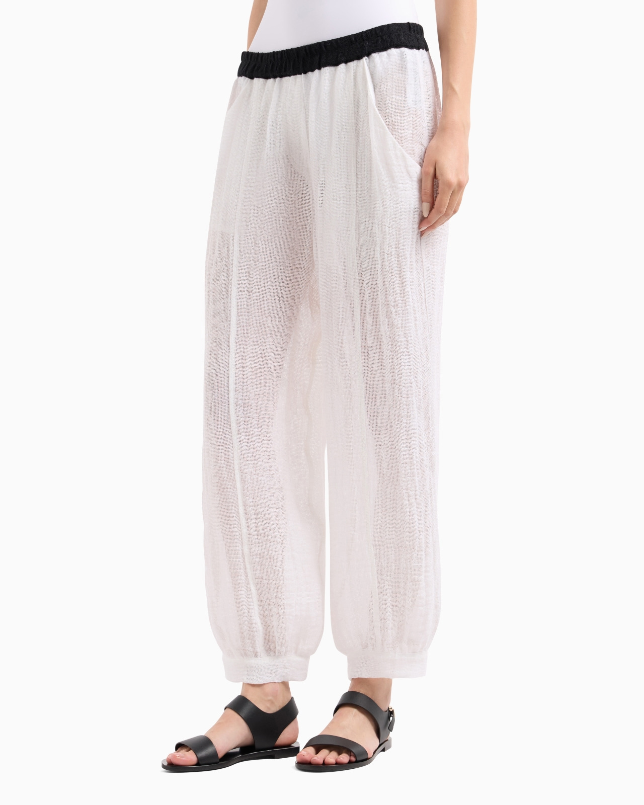 LINEN BLEND MESH TROUSERS - 4