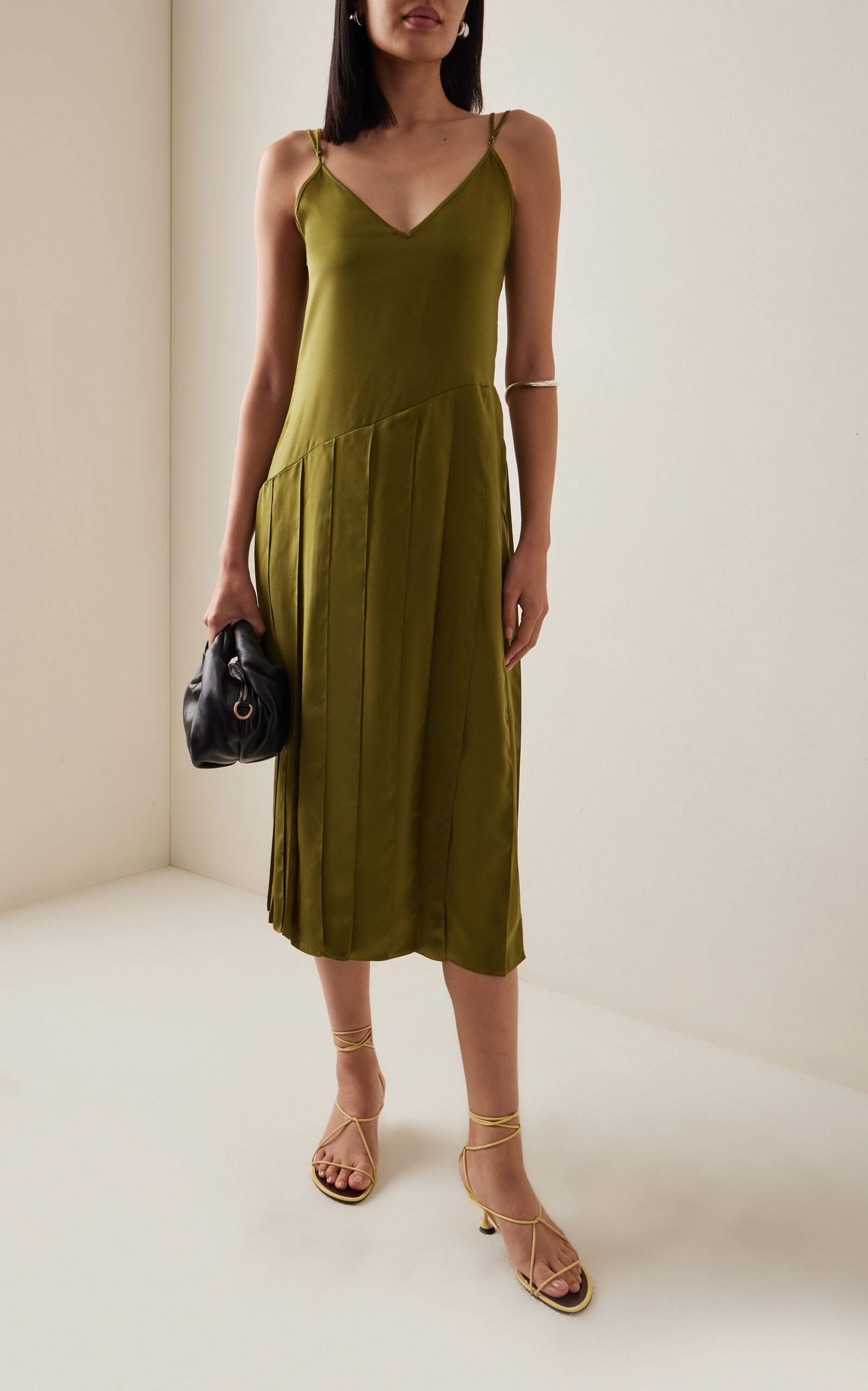 Spliced Ribbon Crepe Midi Dress green - 2