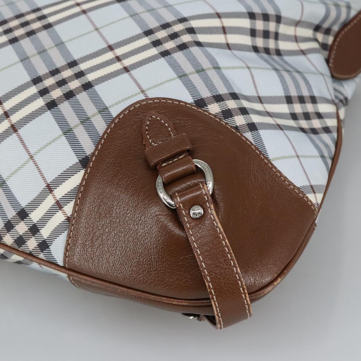 Burberry Nova Check Hand Bag Canvas Light Blue Brown - 10