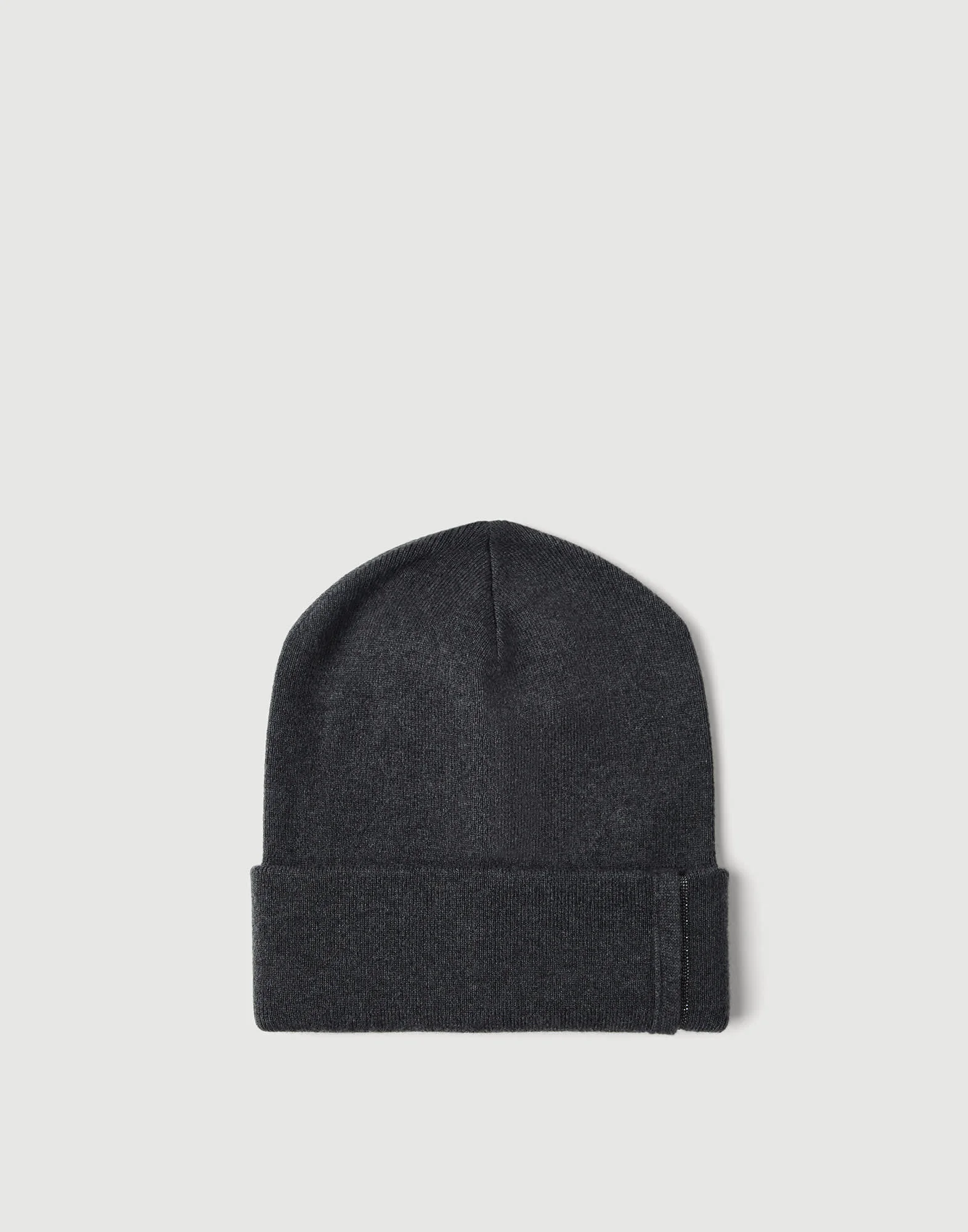 Cashmere rib knit beanie with monili - 1