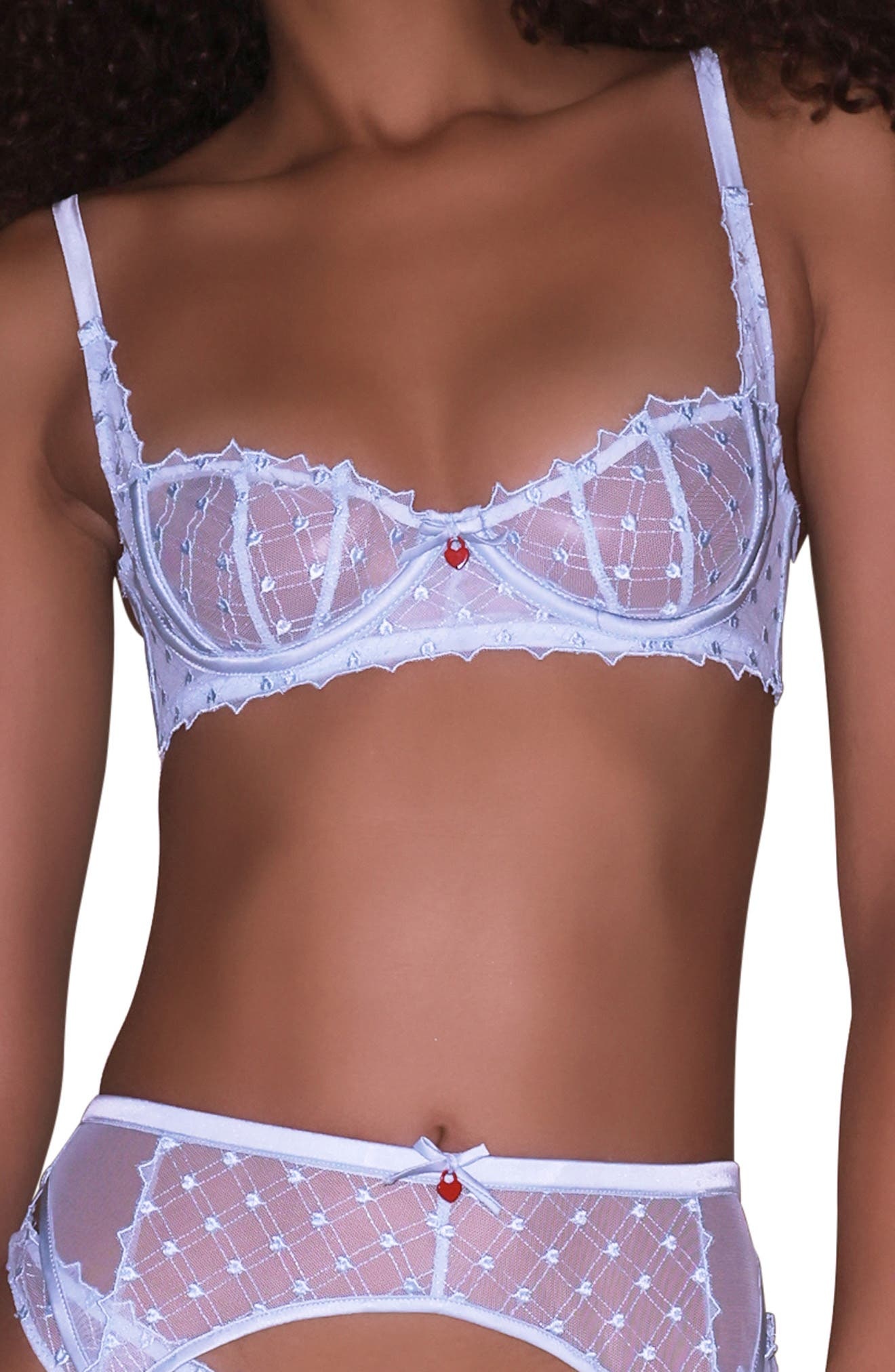 Fleur Du Mal Love Lock Embroidered Underwire Balconette Bra in Forget Me Not at Nordstrom - 1