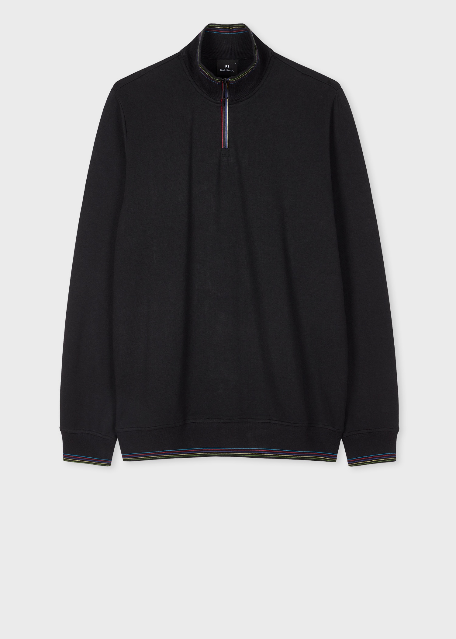 Black 'Sports Stripe' Cotton-Modal Zip Neck Sweatshirt - 1