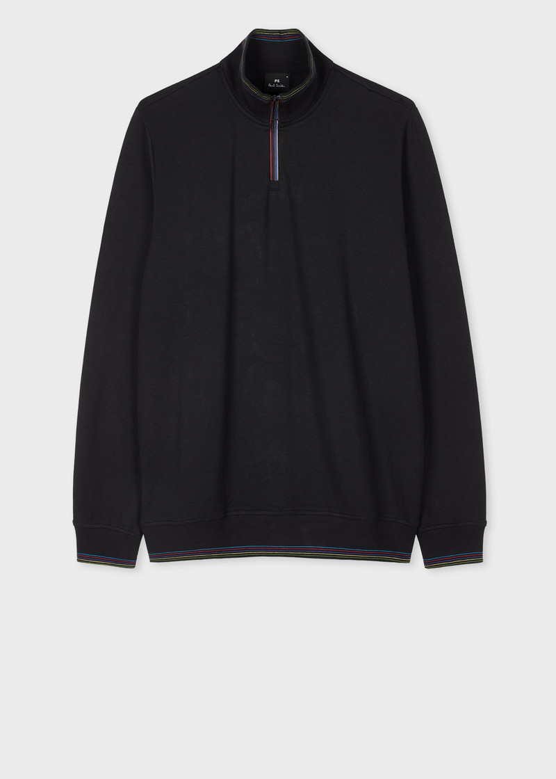 Black 'Sports Stripe' Cotton-Modal Zip Neck Sweatshirt 1