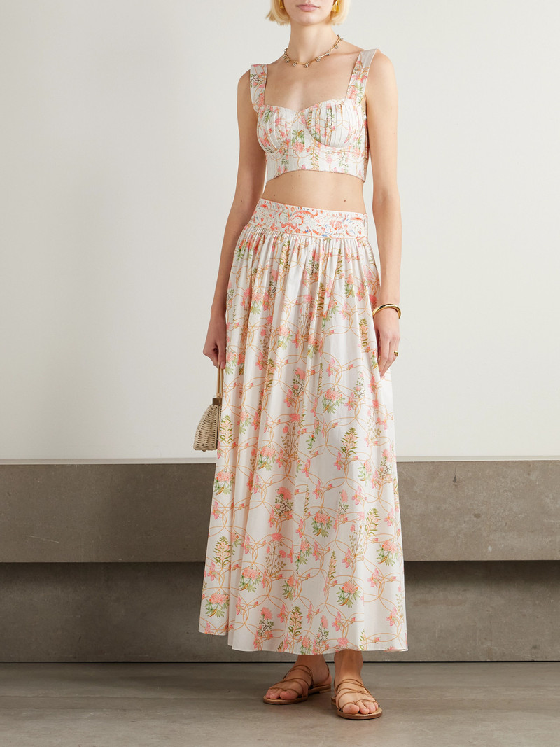EMPORIO SIRENUSE Ombretta Pleated Floral-print Cotton-poplin Midi Skirt outlook