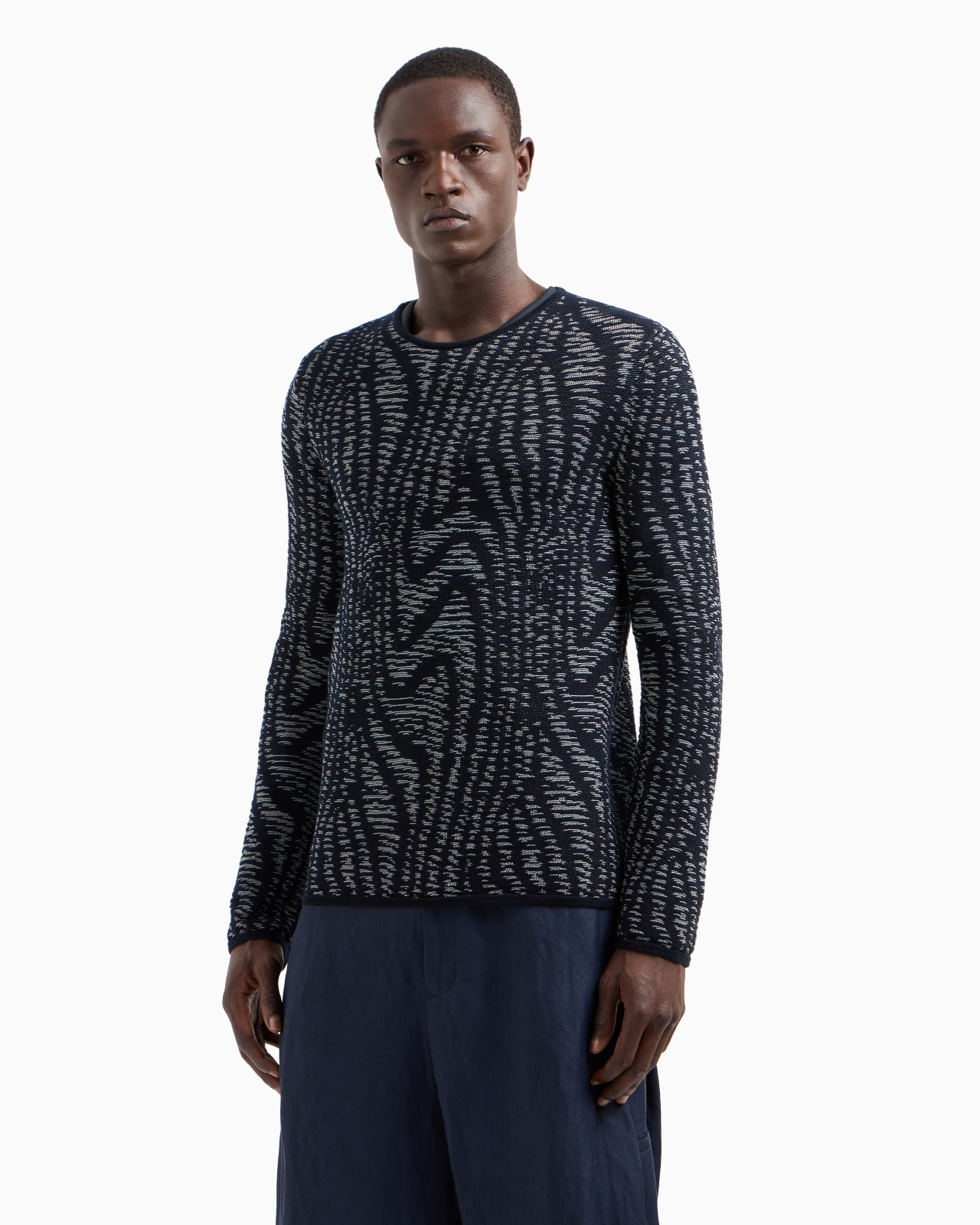 JACQUARD COTTON, VISCOSE AND CASHMERE CREW-NECK JUMPER - 2