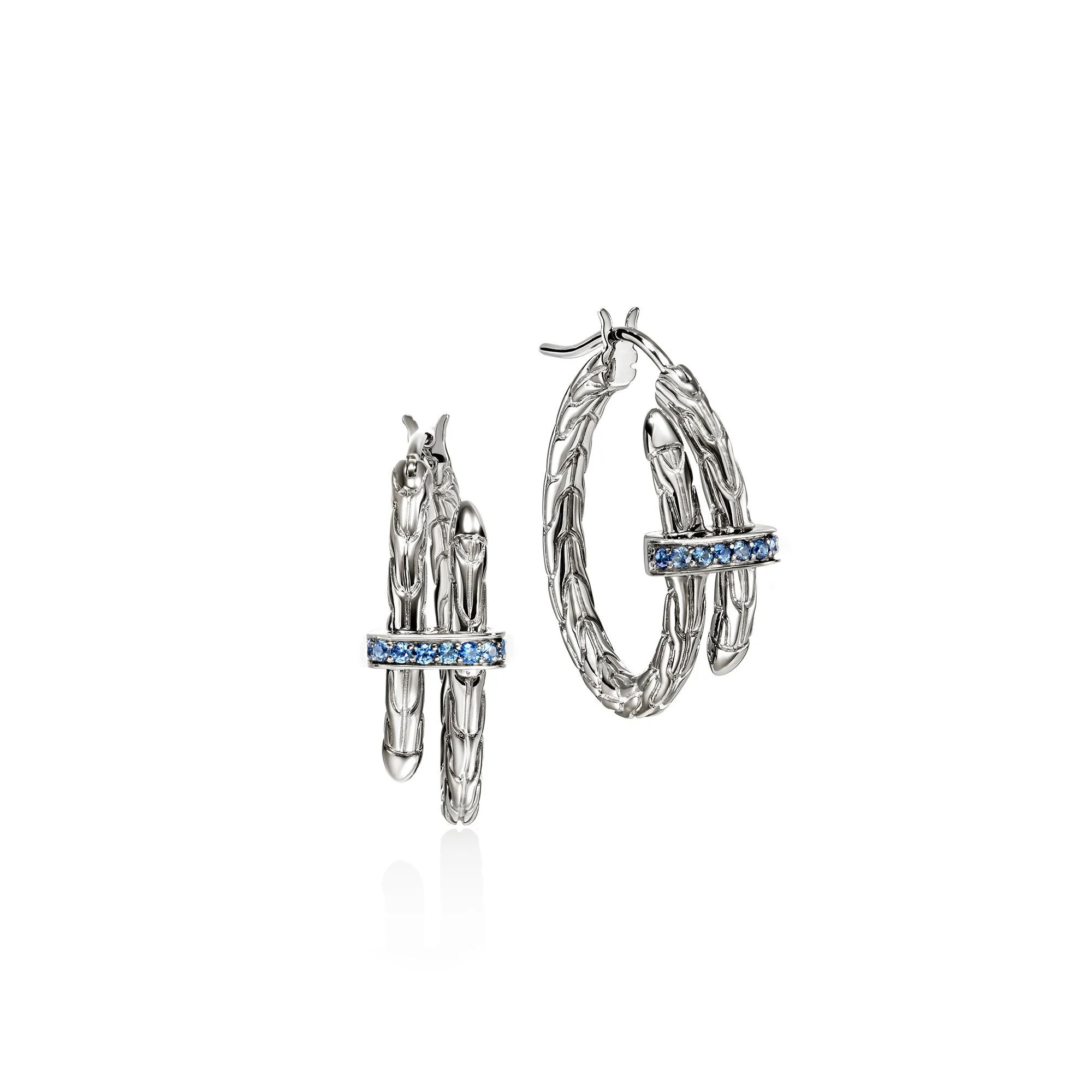 Spear Hoop Earrings, Sterling Silver, Blue Sapphire, 22.5MM - 1