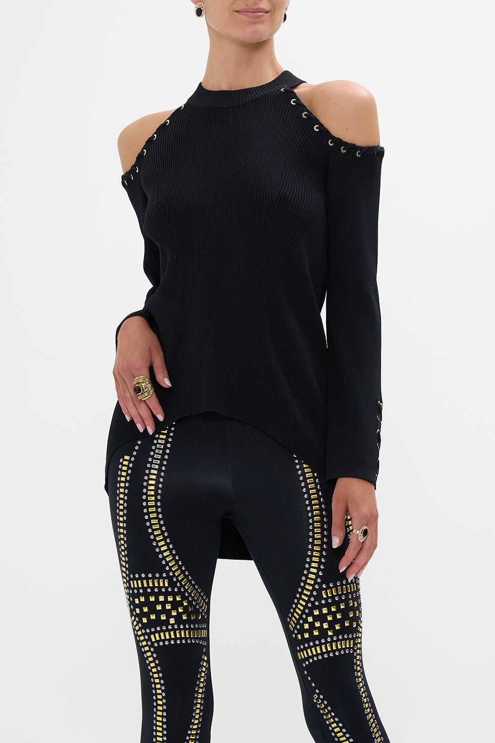 COLD SHOULDER FLARED SLEEVE KNIT - 5