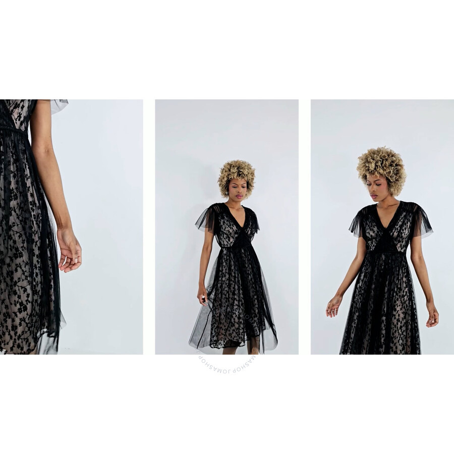 Burberry Ruffled Hem Embroidered Tulle Dress In Black - 3