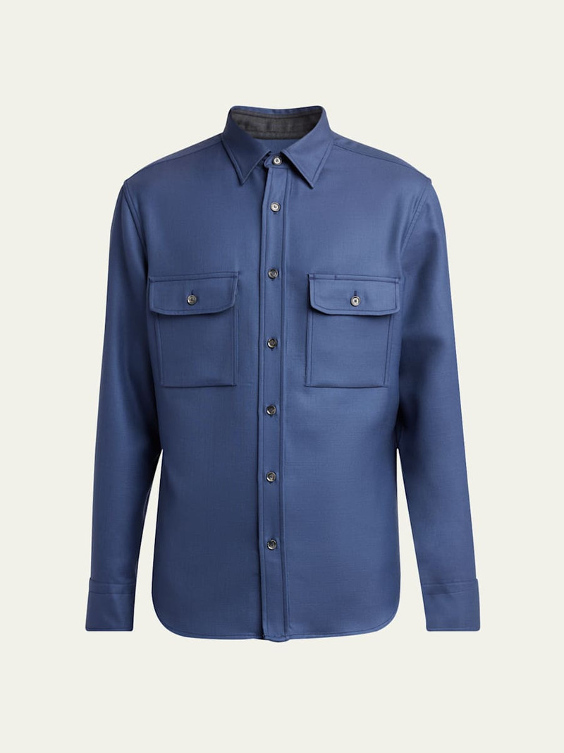 Men's Wool Twill Double-Pocket Military Shirt 1