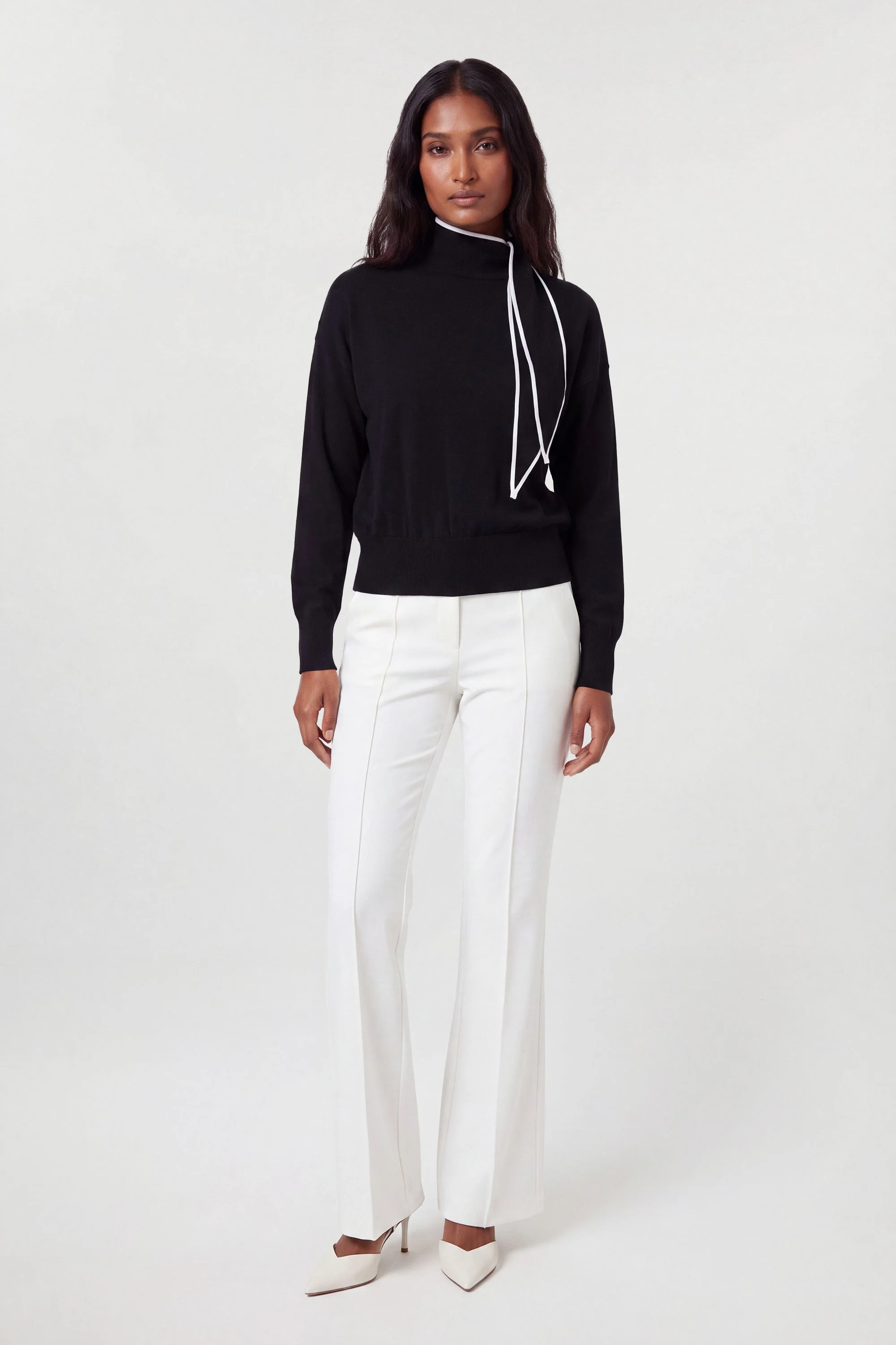 Knitted Viscose Neck Tie Jumper - 1