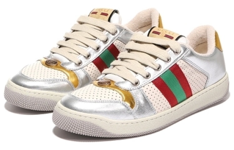 (WMNS) Gucci Screener Metallic Calfskin Web 'Silver Gold' 701103-AACEG-8143 - 3