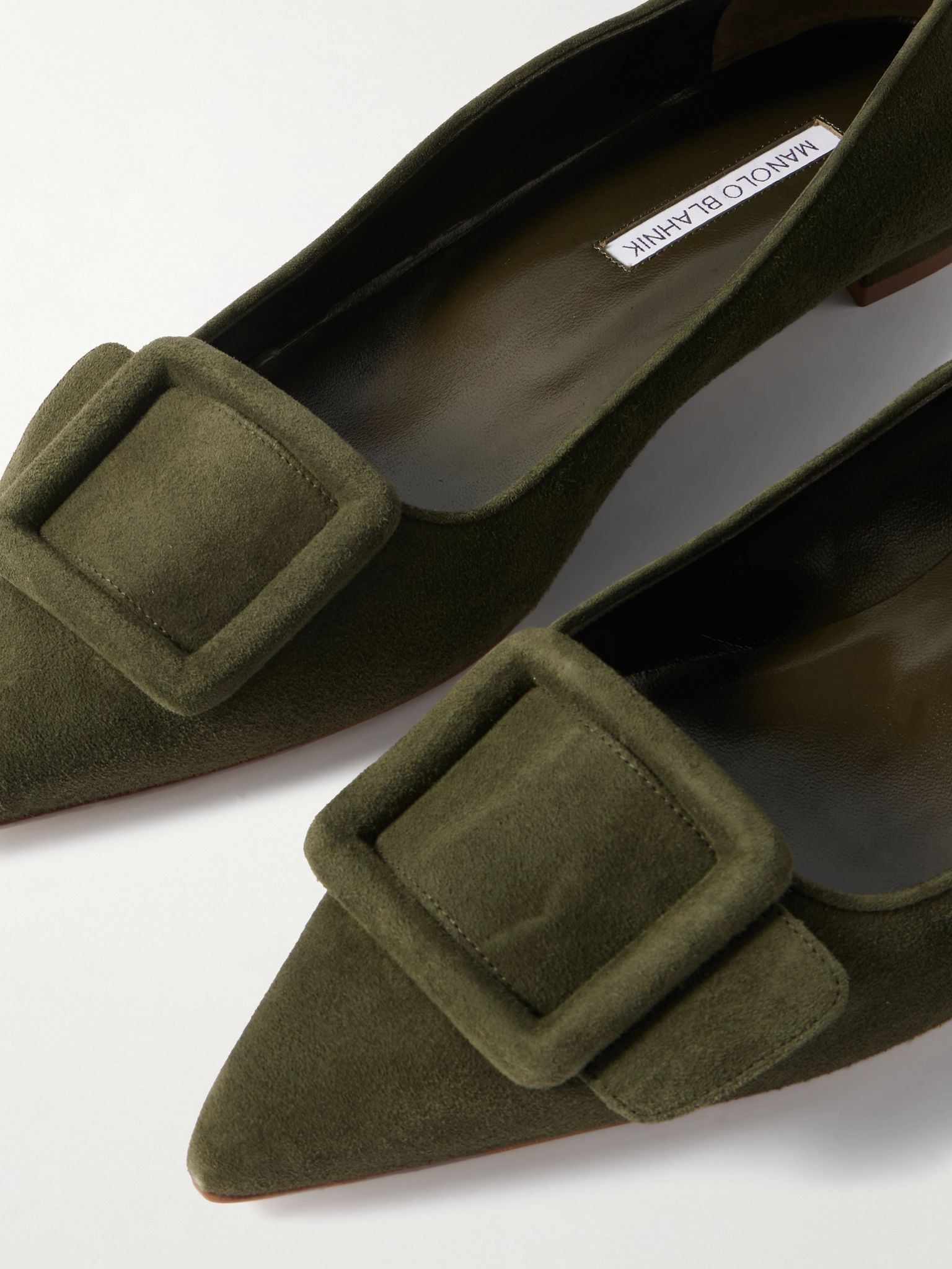 Maysale buckled suede point-toe flats Army green - 4