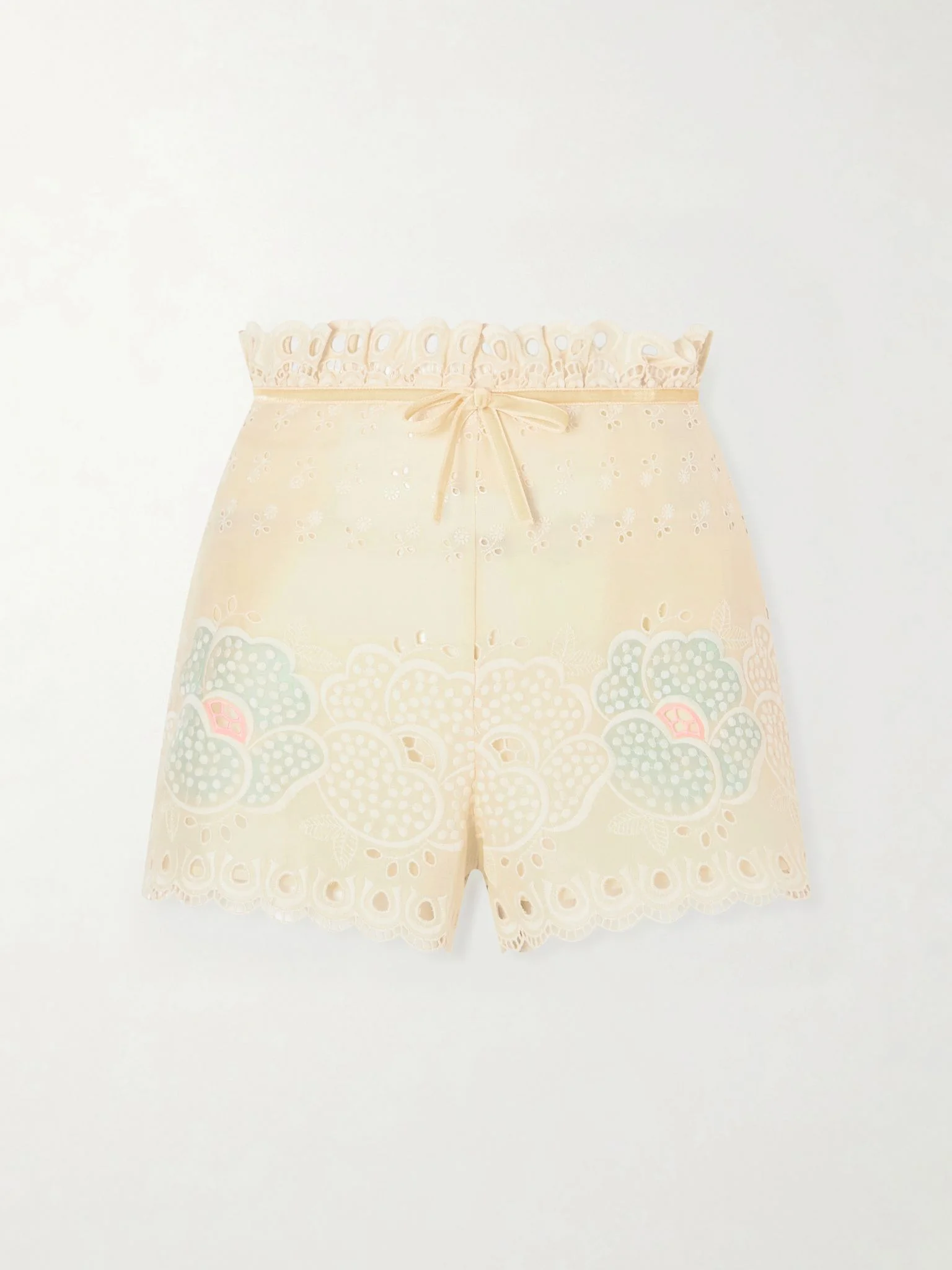 Bow-detailed broderie anglaise cotton shorts Cream - 1