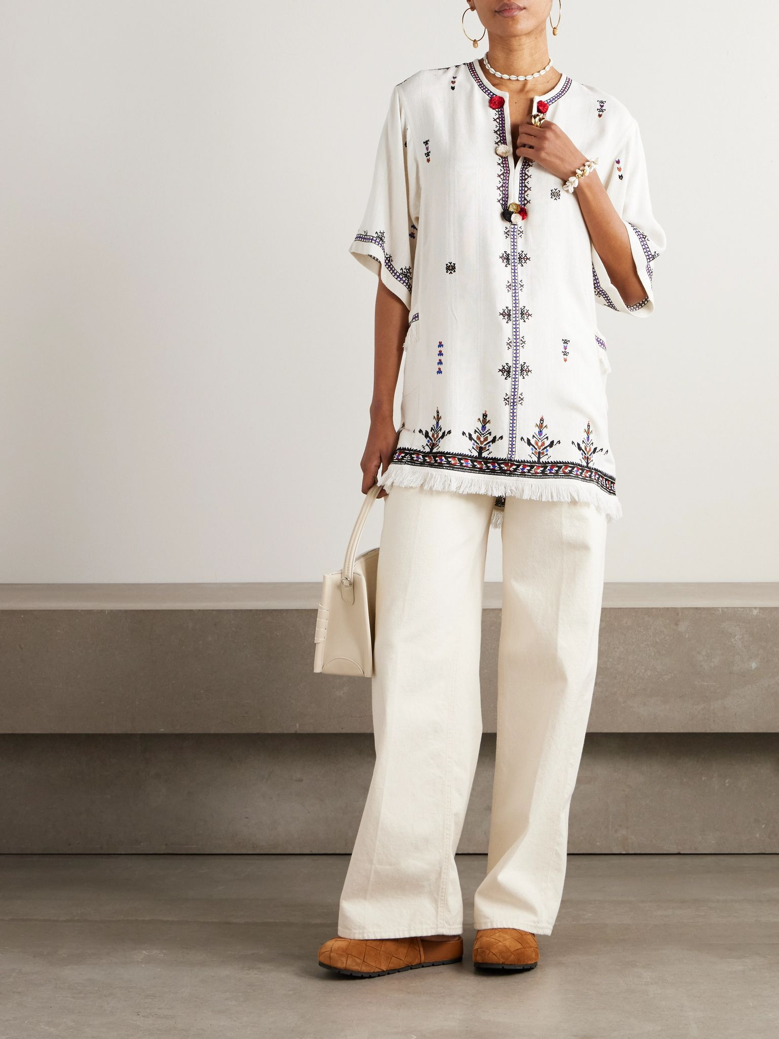 Kressy embellished embroidered woven tunic Ecru - 2