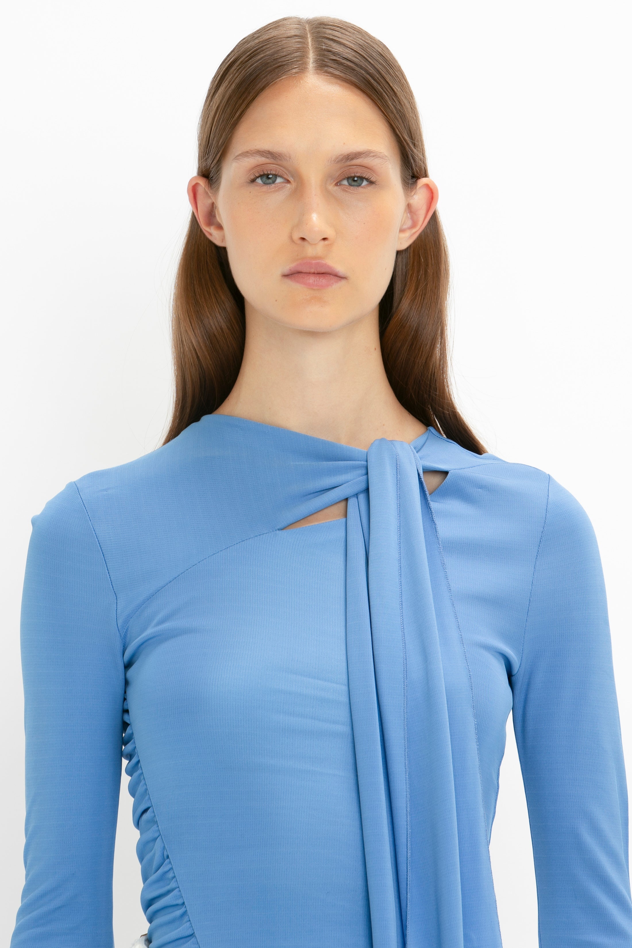 Tie Detail Top In Oxford Blue - 5