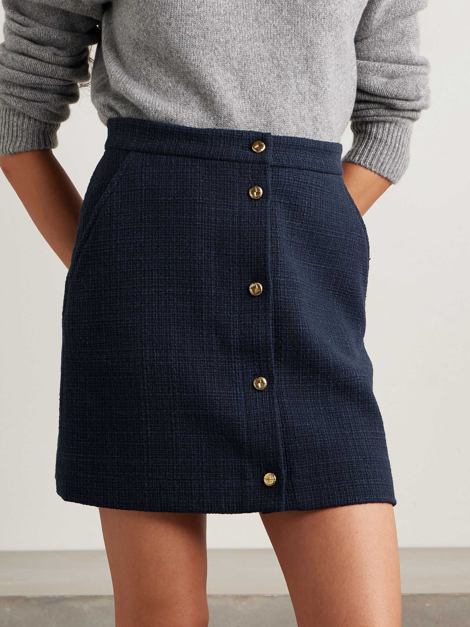 Missy Appaloosa cotton-blend tweed mini skirt Navy - 3