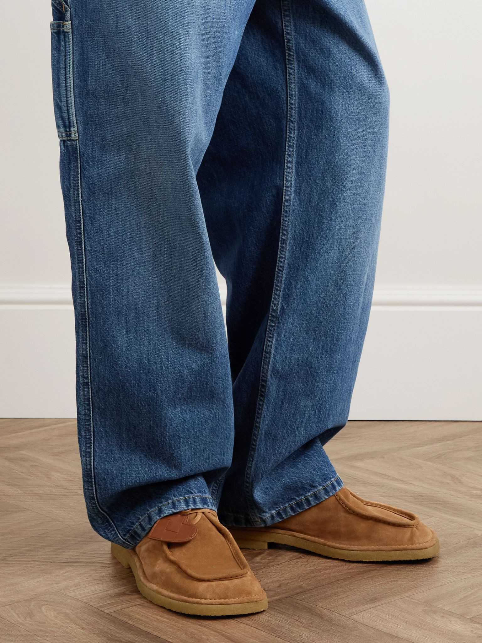 Daddy Intrecciato Leather-Trimmed Suede Boat Shoes Camel - 2