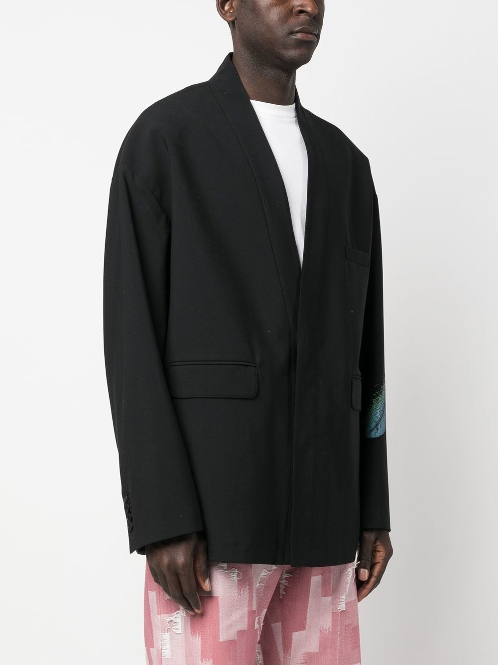 feather-print kimono-inspired blazer - 3