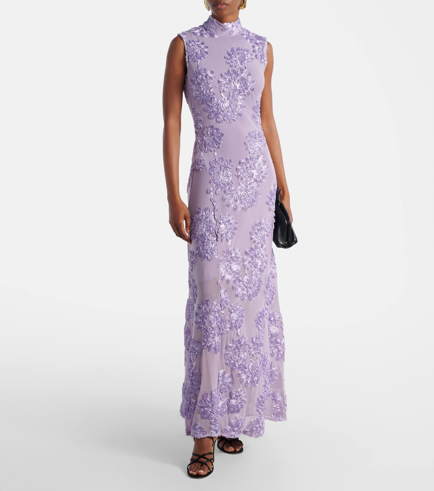 Floral embroidered mesh maxi dress - 2