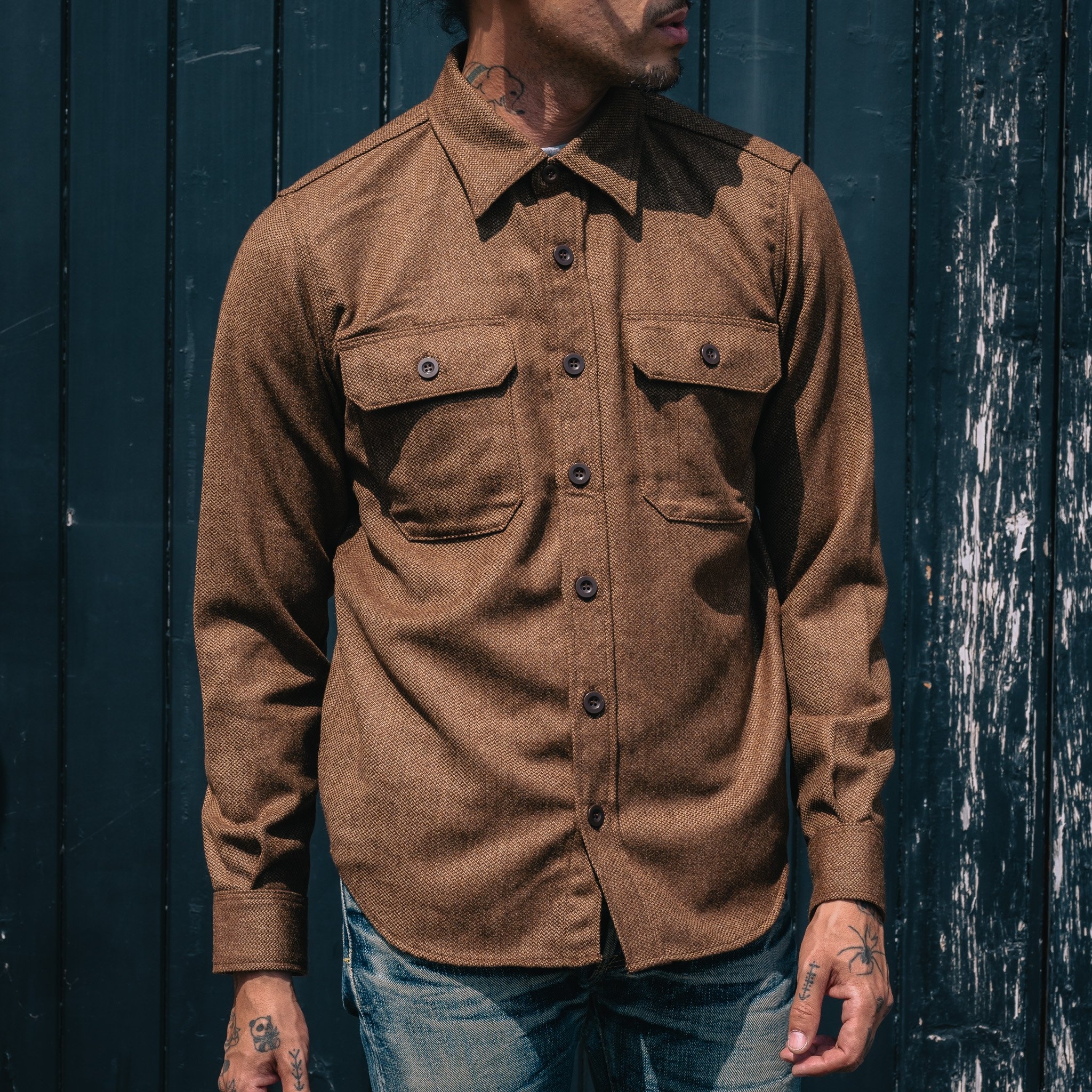 IHDR-434-CBR 14oz Fox Brothers®  Barleycorn Flannel CPO Shirt - Cigar Brown - 4