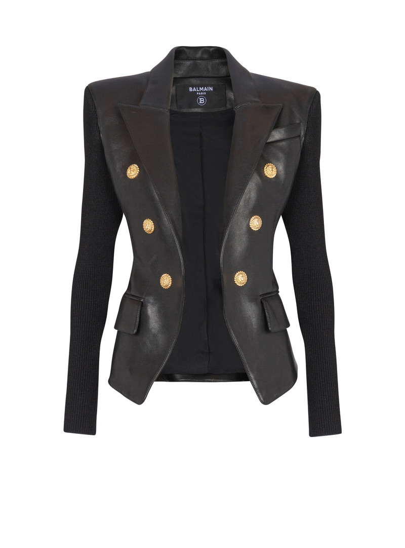 Six-buttons knit lambskin leather jacket 1
