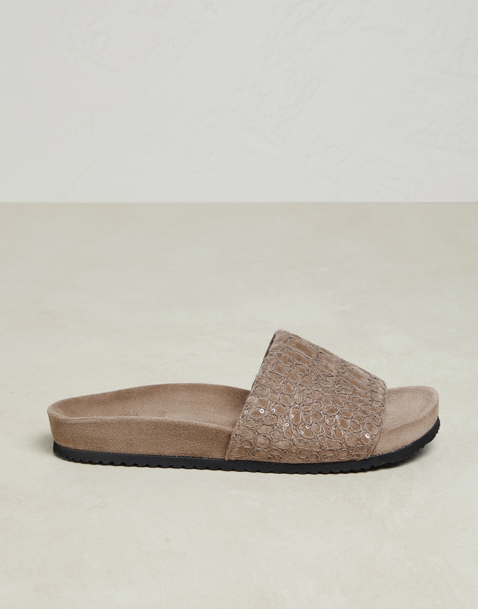 Suede slides with dazzling crocodile embroidery - 1