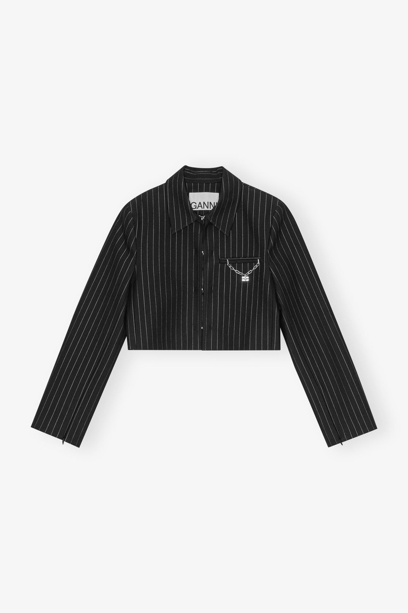 BLACK PINSTRIPED CROPPED BLAZER 1