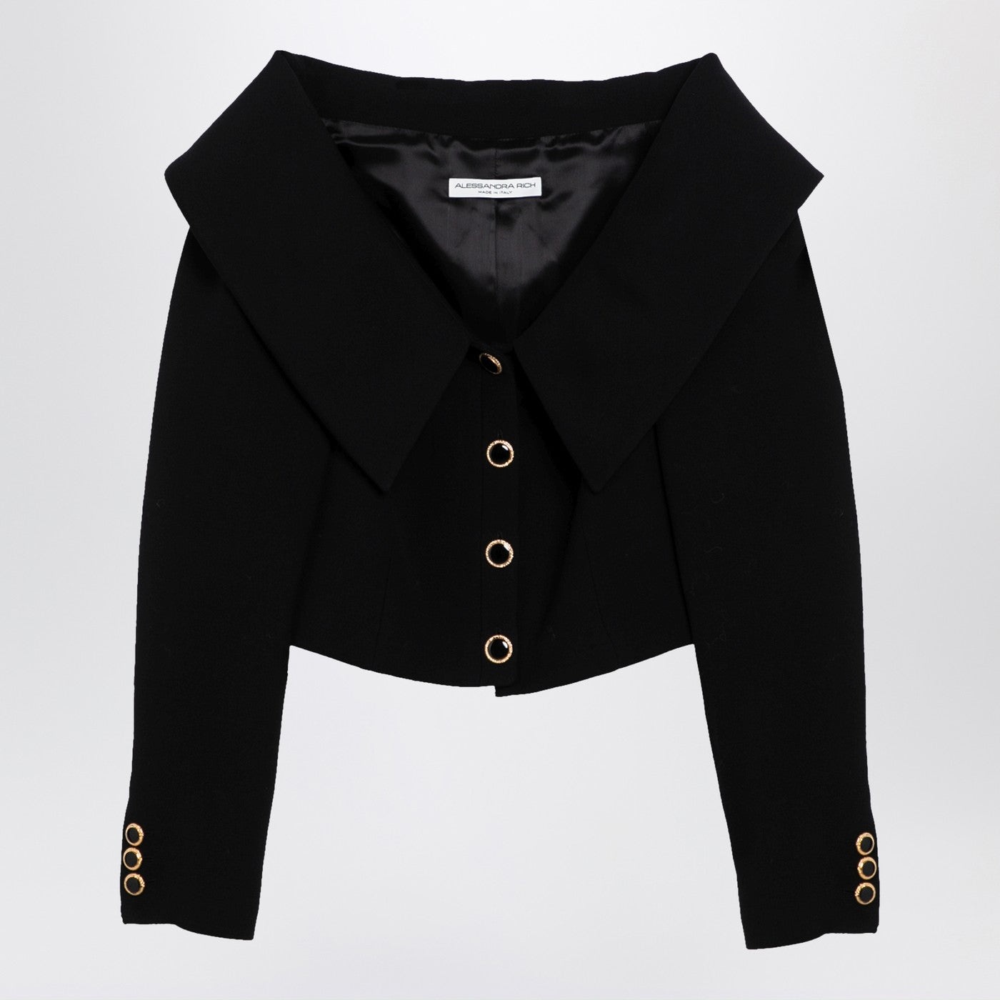 Alessandra Rich Black Off Shoulder Jacket In Wool - 1