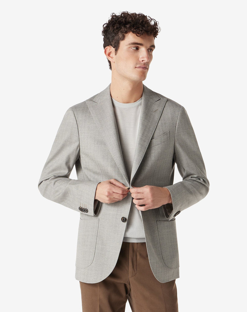 CORNELIANI Light grey stretch wool jacket with herringbone pattern outlook