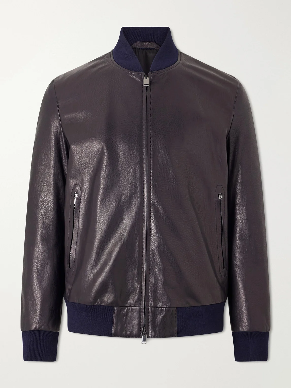 Draped Leather Bomber Jacket - 1