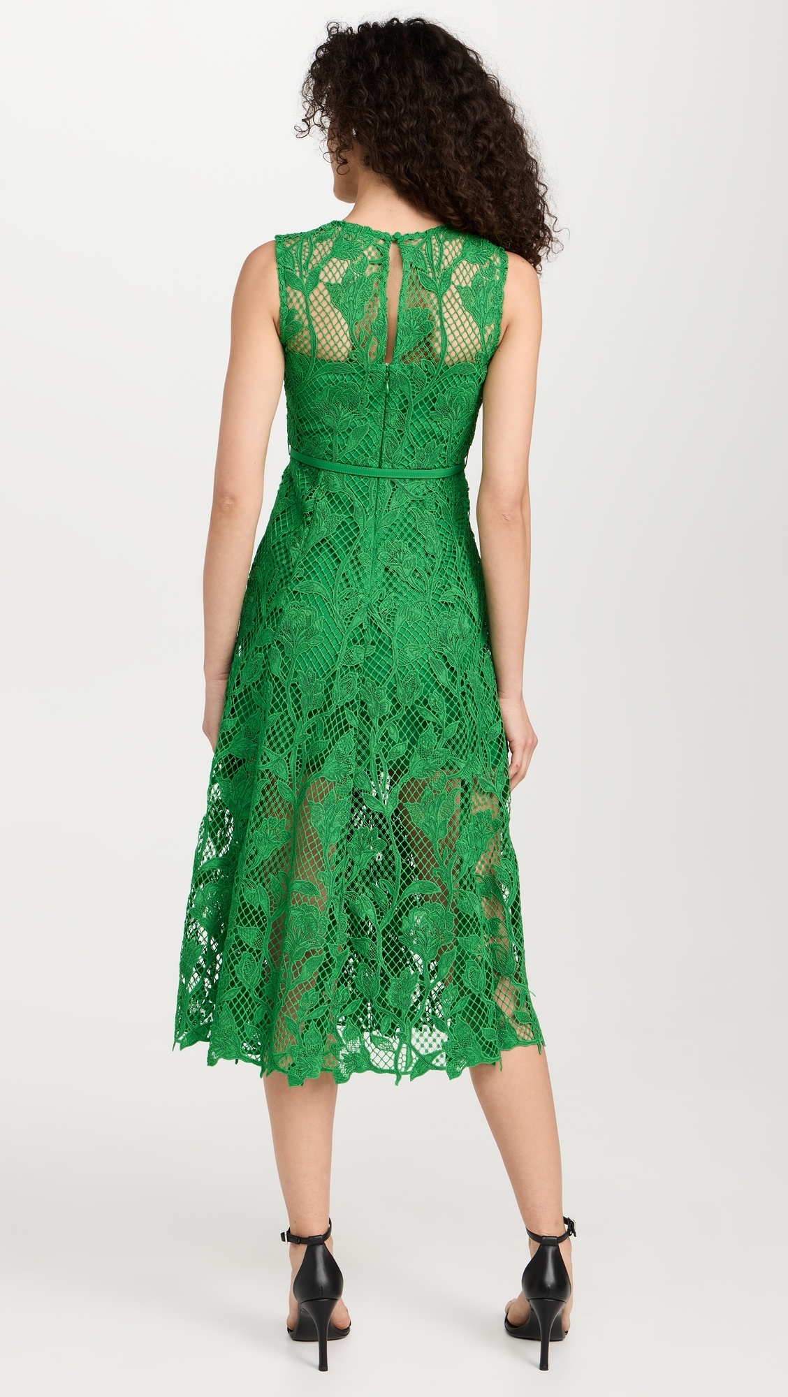 Green Lace Sleeveless Midi Dress - 2