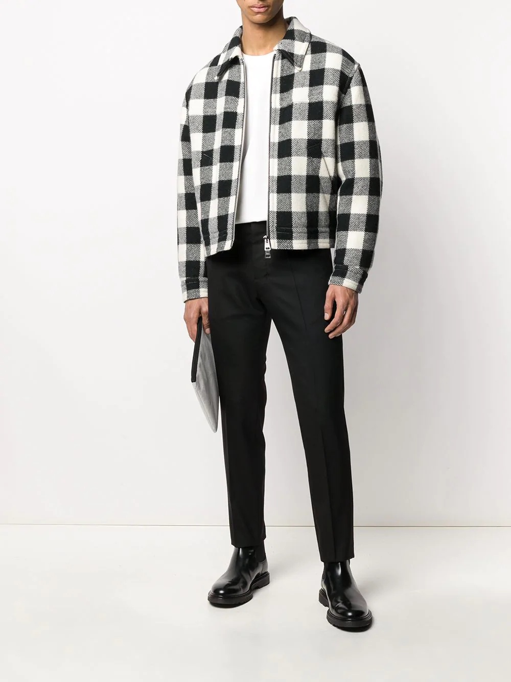 boxy fit checkered zipped jacket - 2