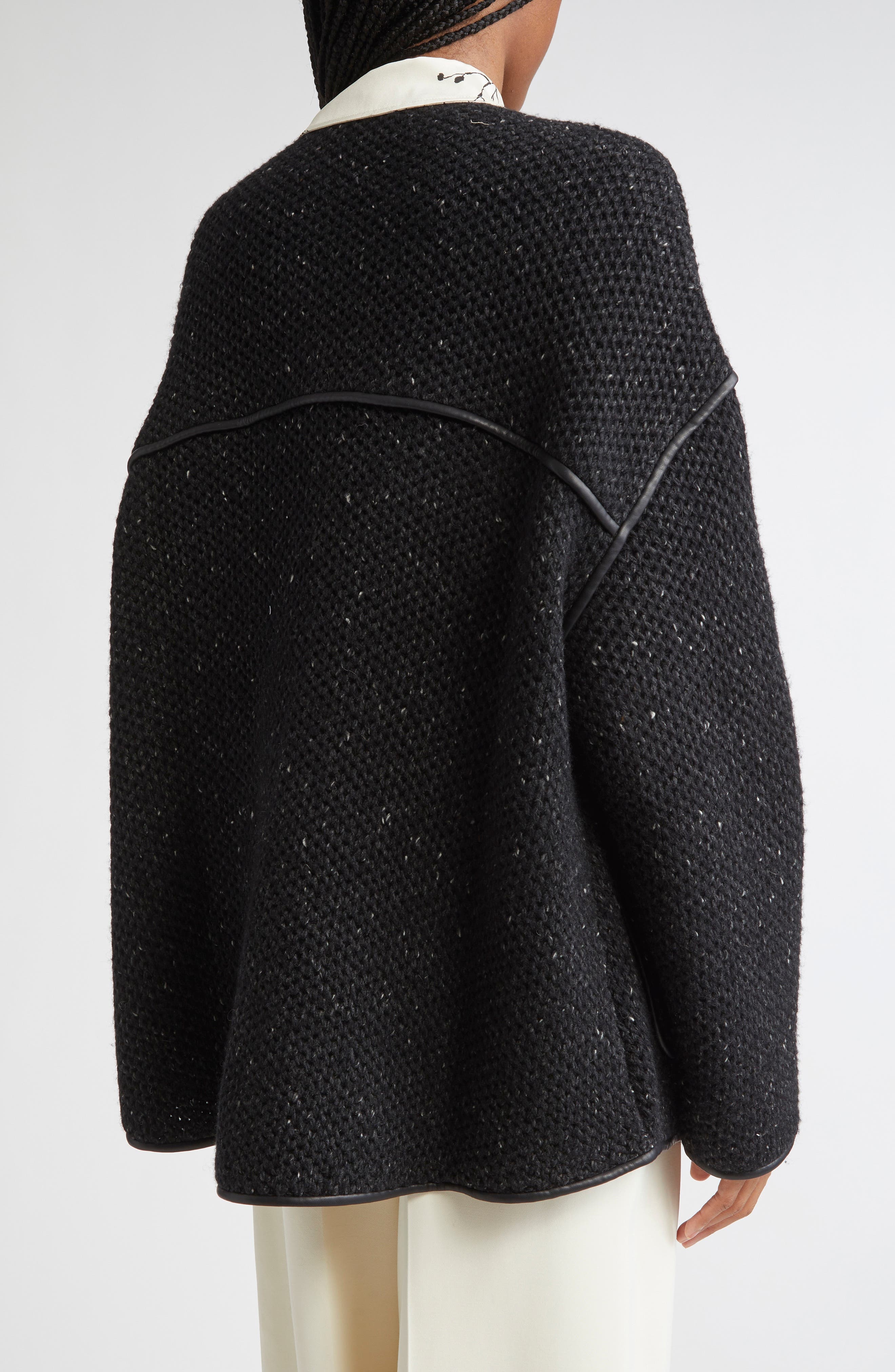 Altuzarra Medrano Oversize Merino Wool Blend Knit Jacket in Black at Nordstrom - 3