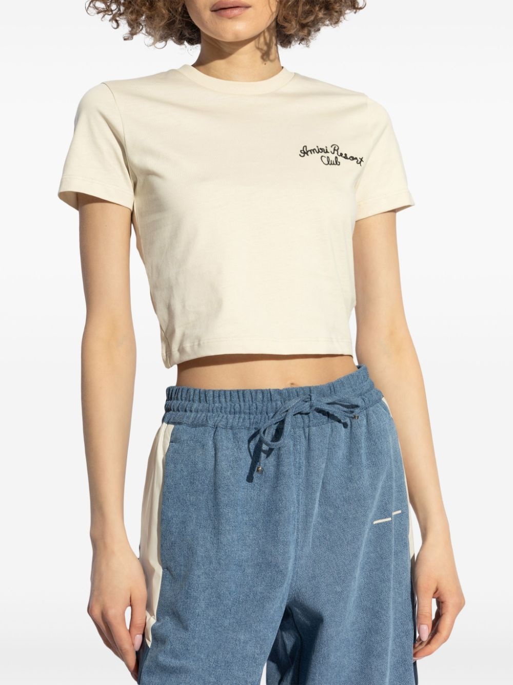 embroidered logo cotton crop top - 3