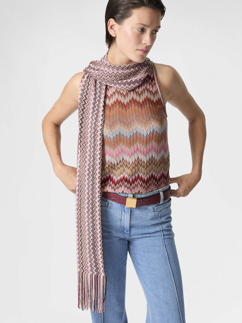 Viscose and cotton zigzag scarf with fringes 3