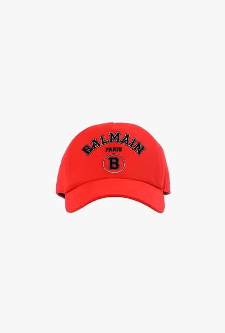 Red cotton cap with black Balmain Paris logo - 1