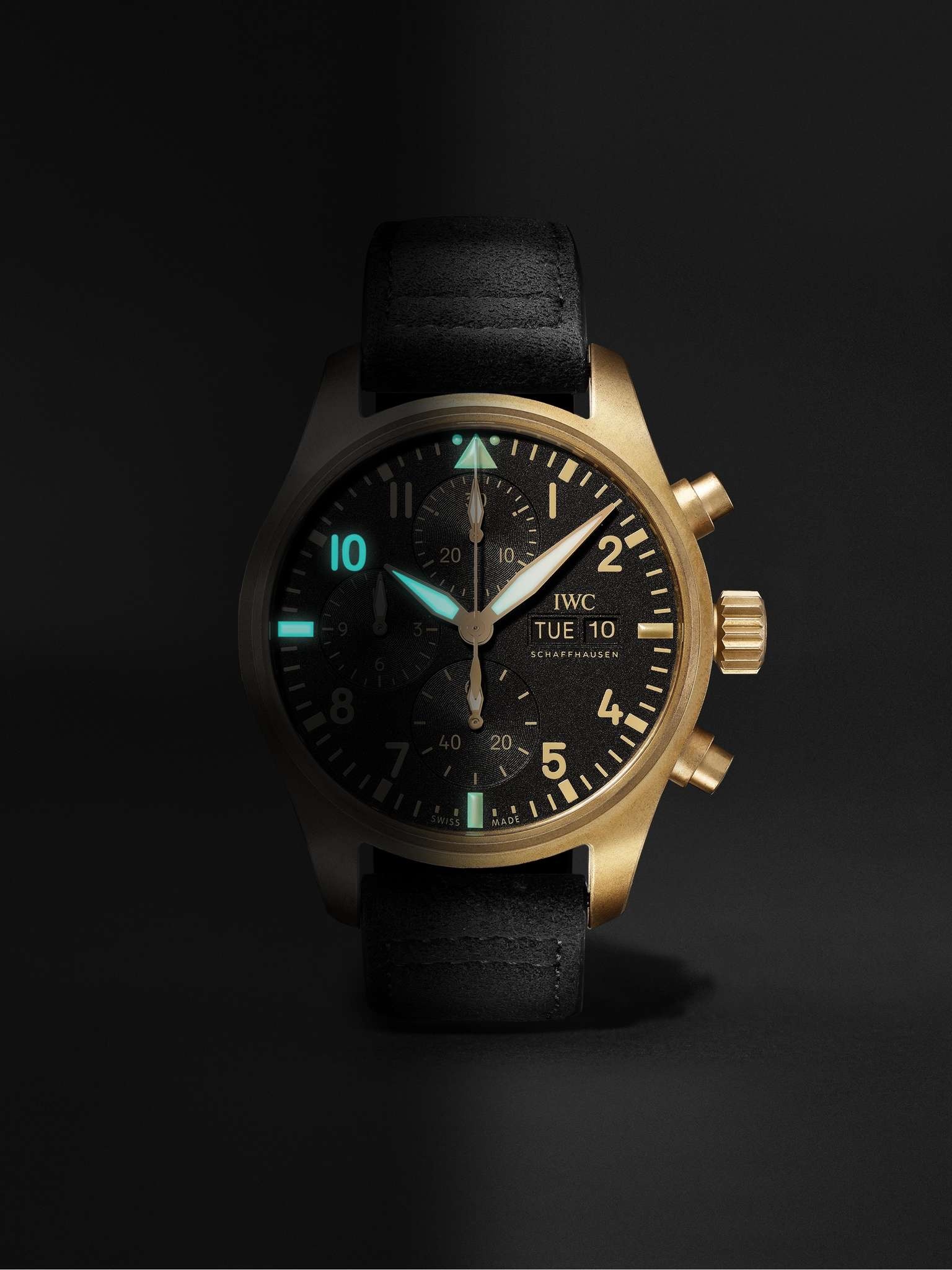 10 Years of MR PORTER Limited Edition Pilot Automatic Chronograph 41.1mm Bronze and Faux Suede Watch - 8