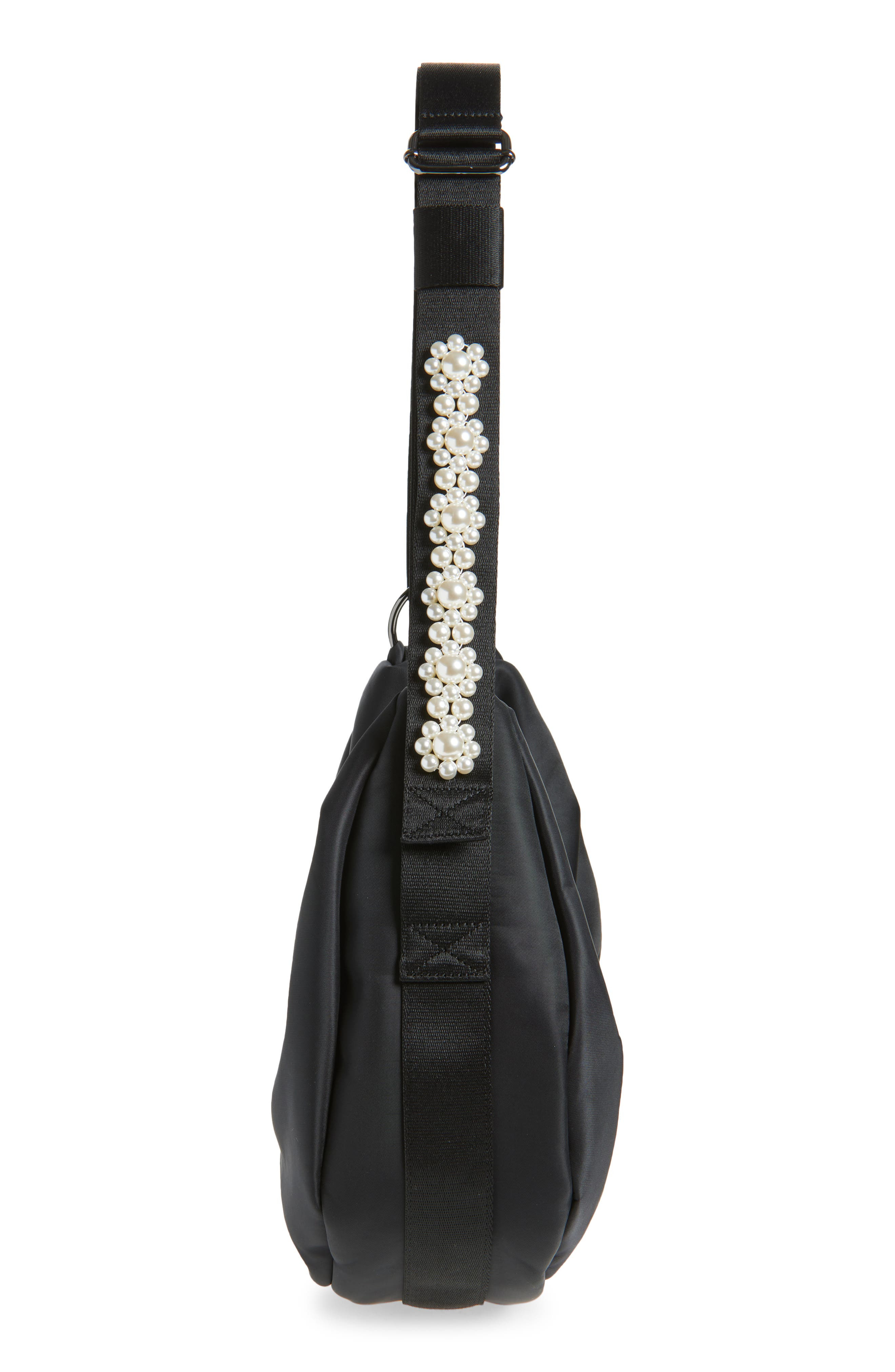 Simone Rocha Bow Sateen Sling Bag in Black/Pearl at Nordstrom - 6