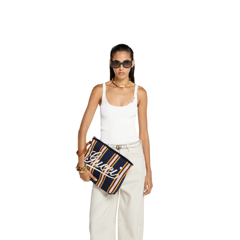 Large embroidered canvas pouch 6