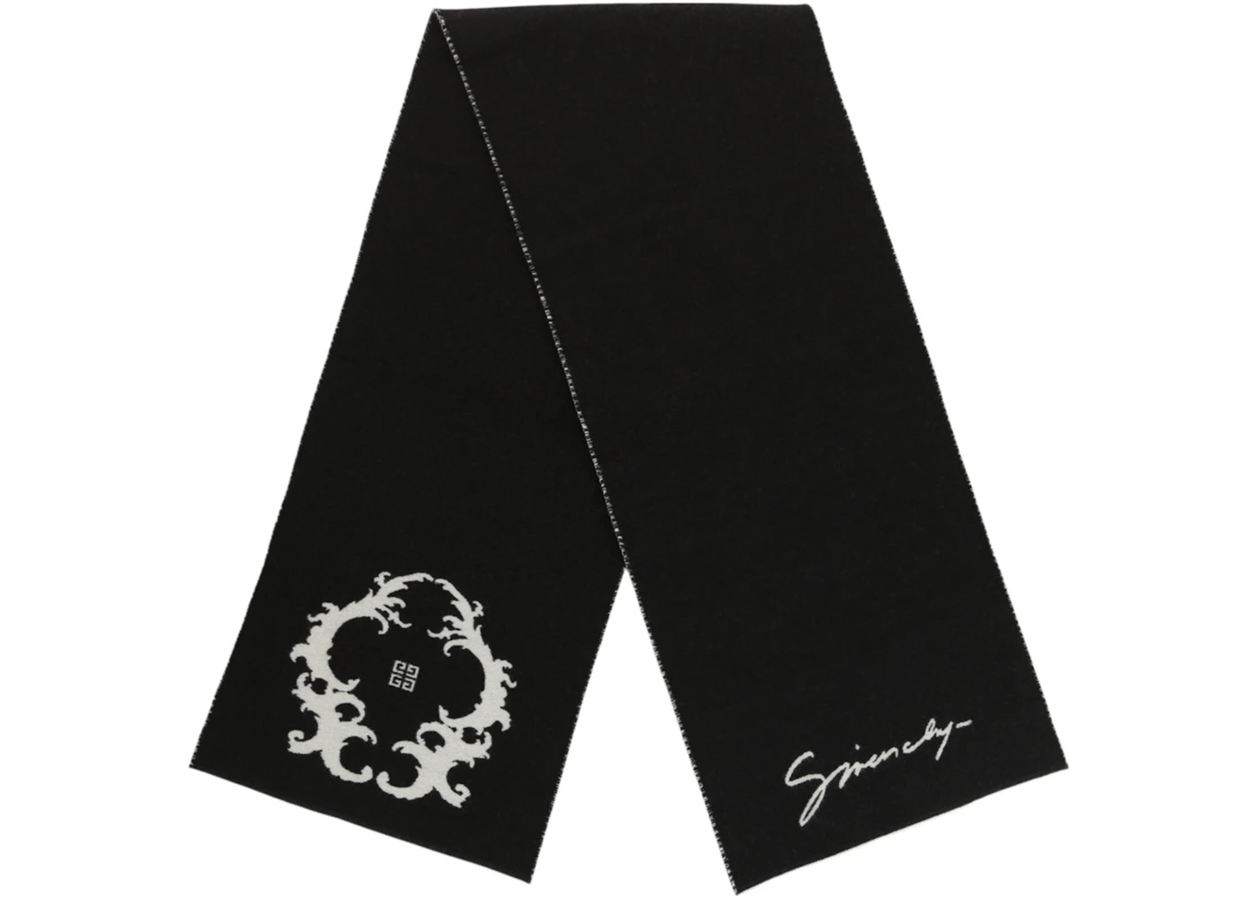 Givenchy Reversible Logo Wool Scarf Black White - 4