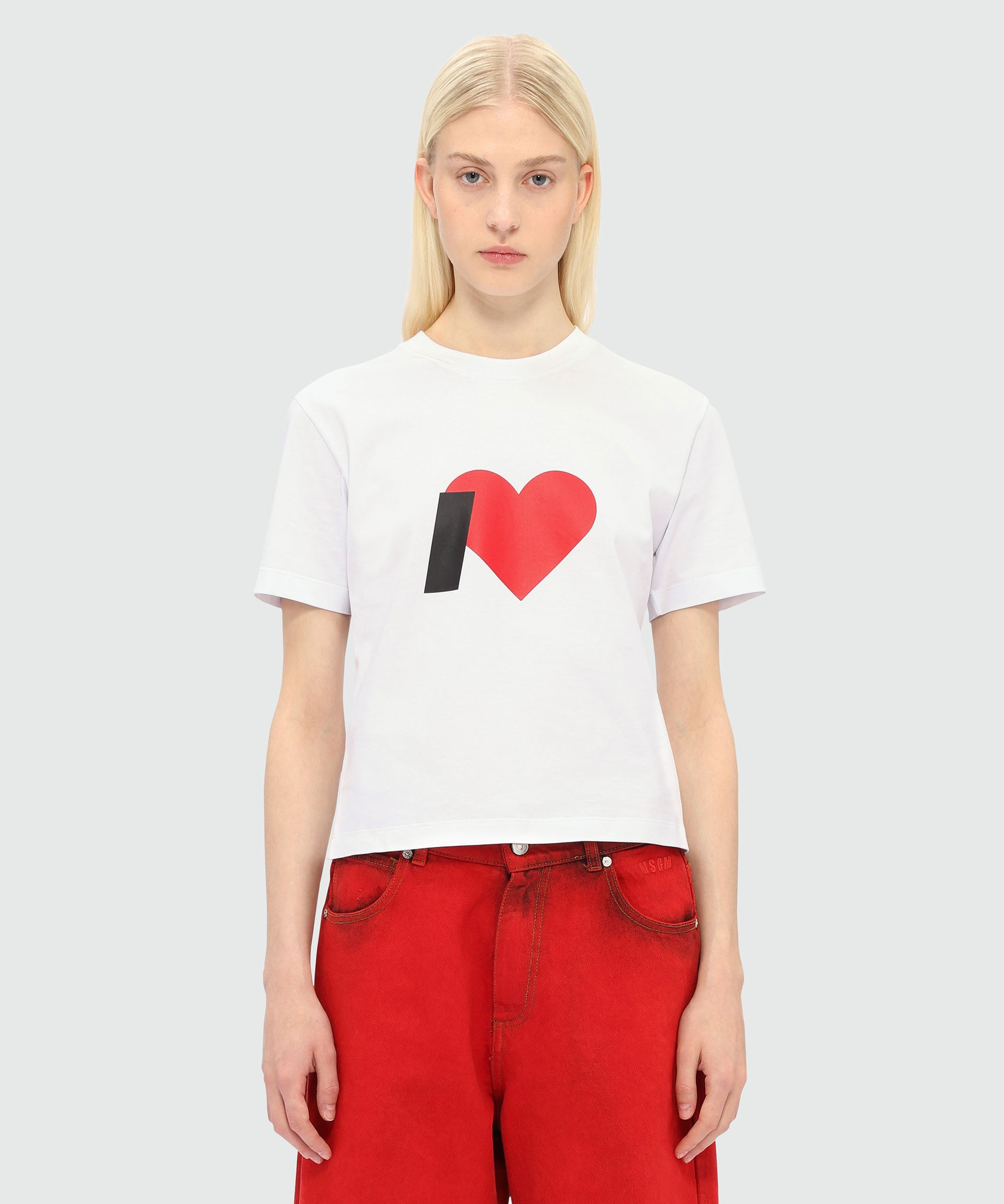 White cotton T-shirt with MSGM graphics - 2