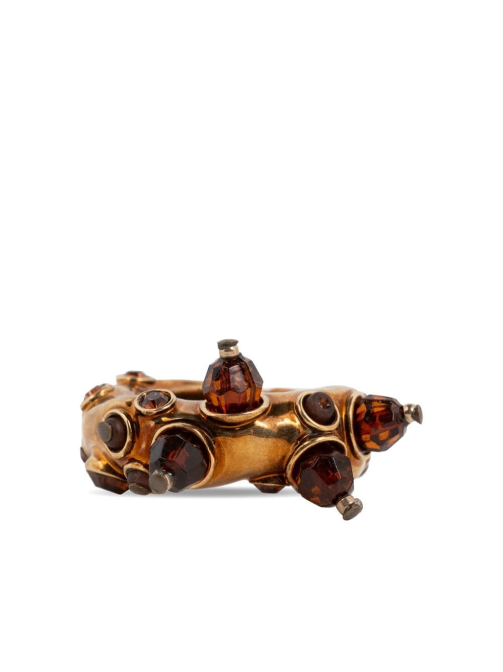 stone-embellished brass ring - 2