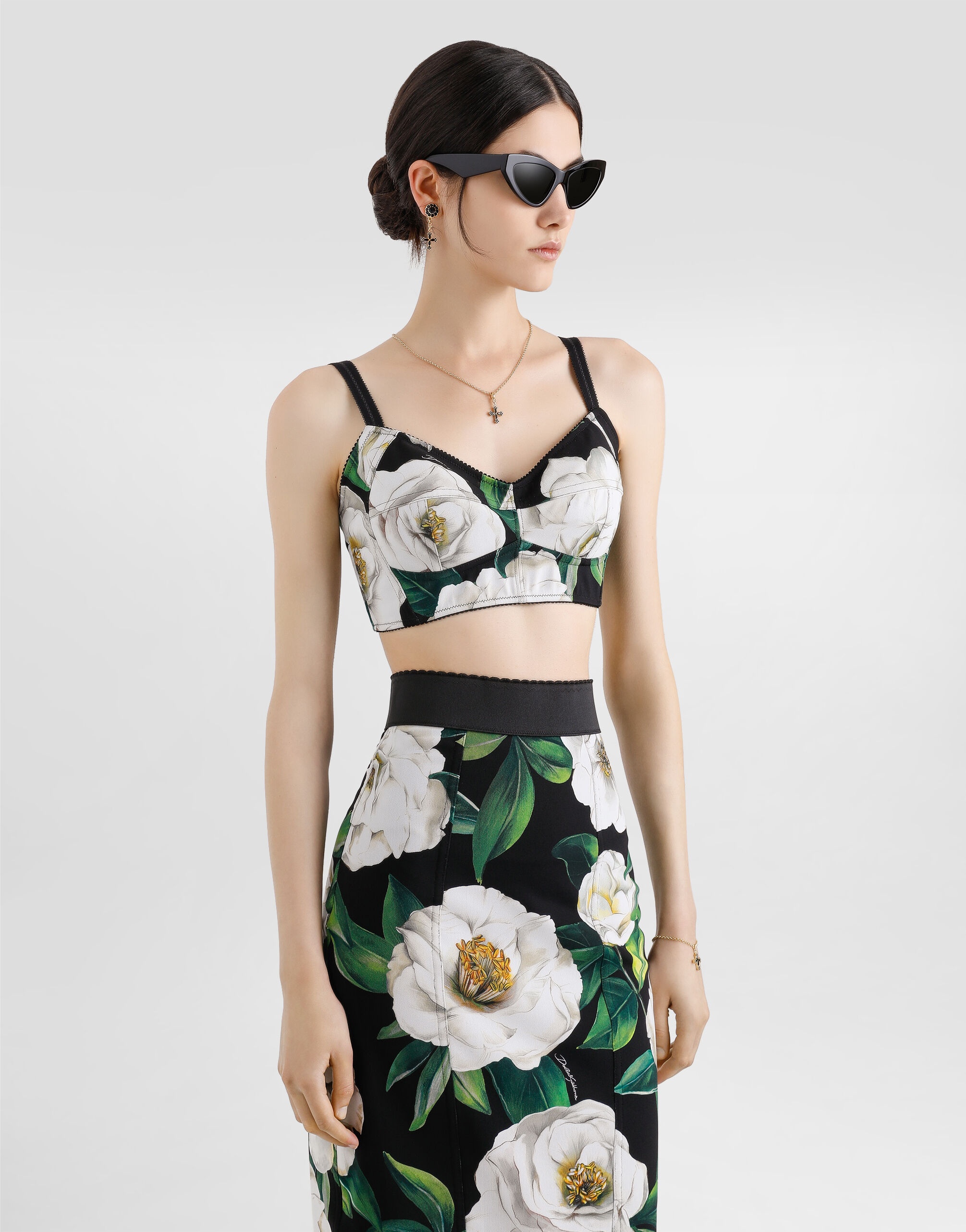 Stretch bralette top with gardenia print - 4
