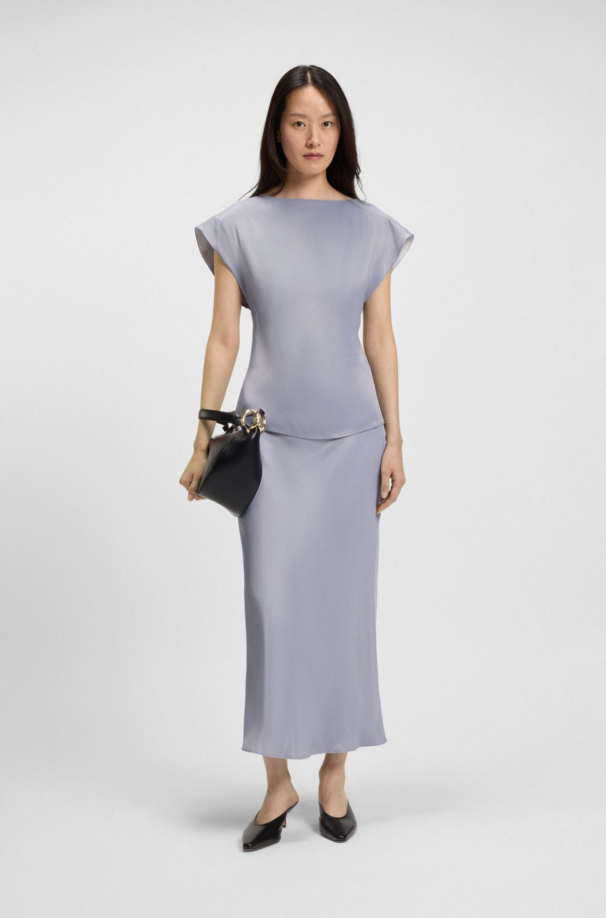SLIM-FIT SATIN BLOUSE WITH DRAPED NECKLINE - 3